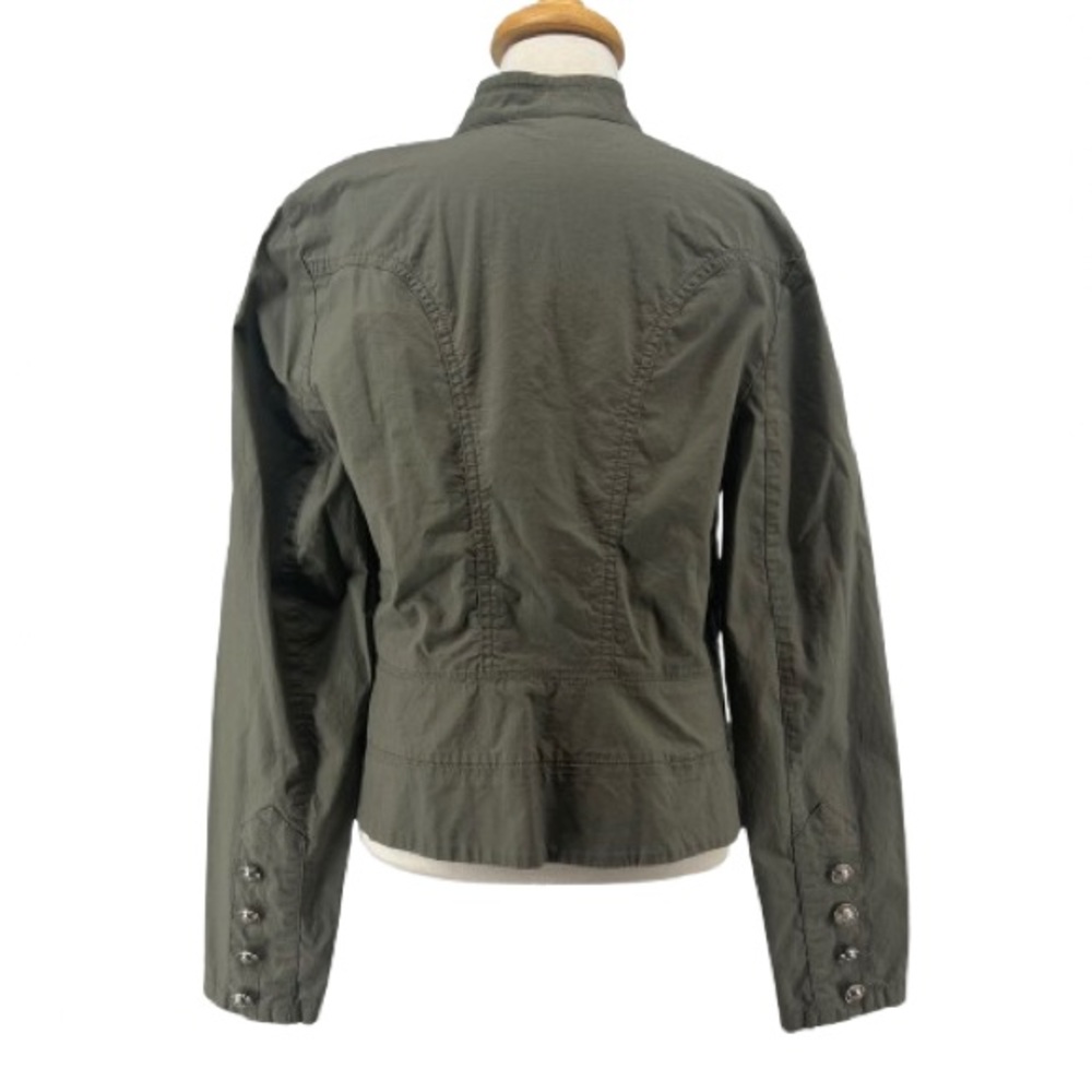 INC International Concepts Olive Green Zip Up Faux Button Military Jacket READ - Picture 8 of 13